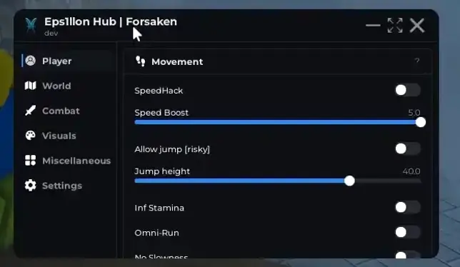Eps1llon Hub – Чит для Forsaken [ESP, SpeedHack, Бесконечная стамина]